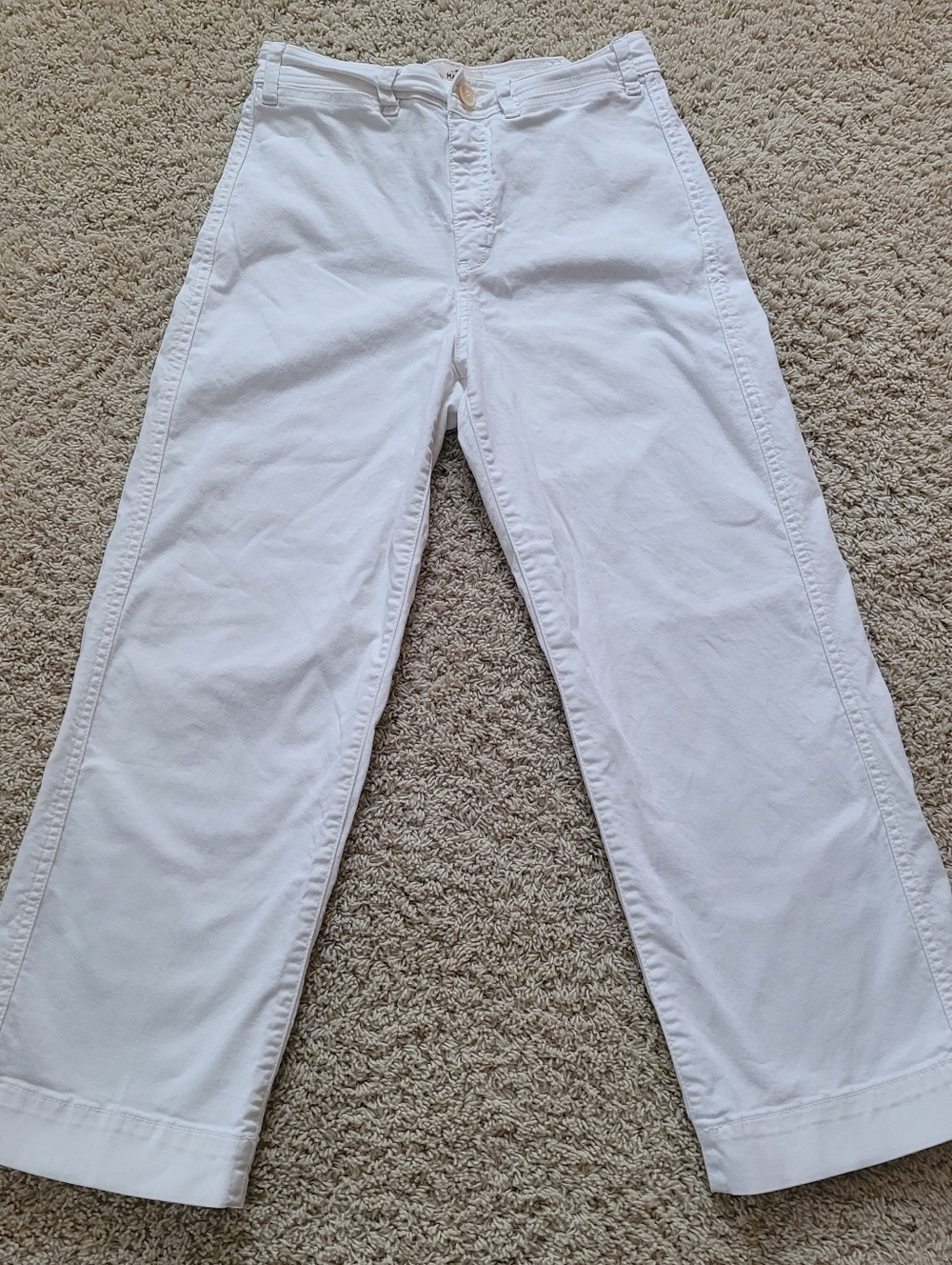 Marine Layer Bridget Slim High Rise Wide Leg Cropped Pants White 6